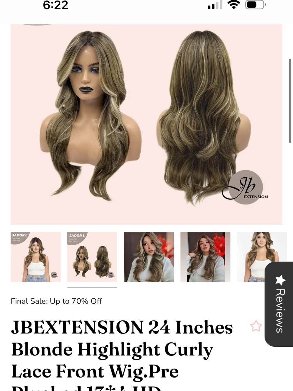 JBExtension 24" Blonde Highlight Curly Lace Front Wig - Natural Blonde